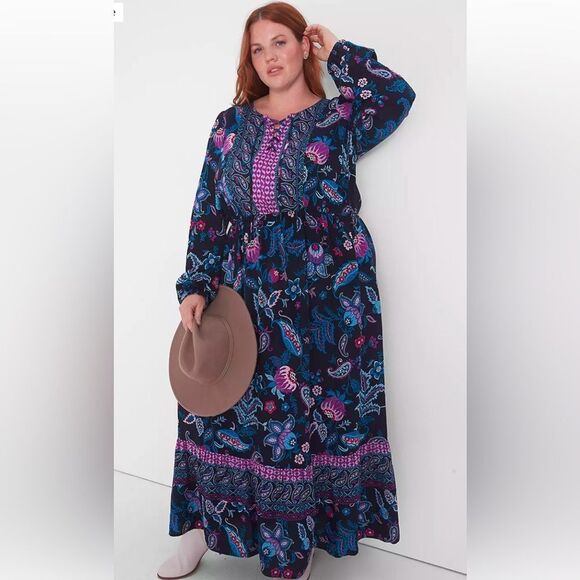 Lane Bryant Dresses & Skirts - Lane Bryant Long-Sleeve Lace-Up Neck Midi Dress Size 24